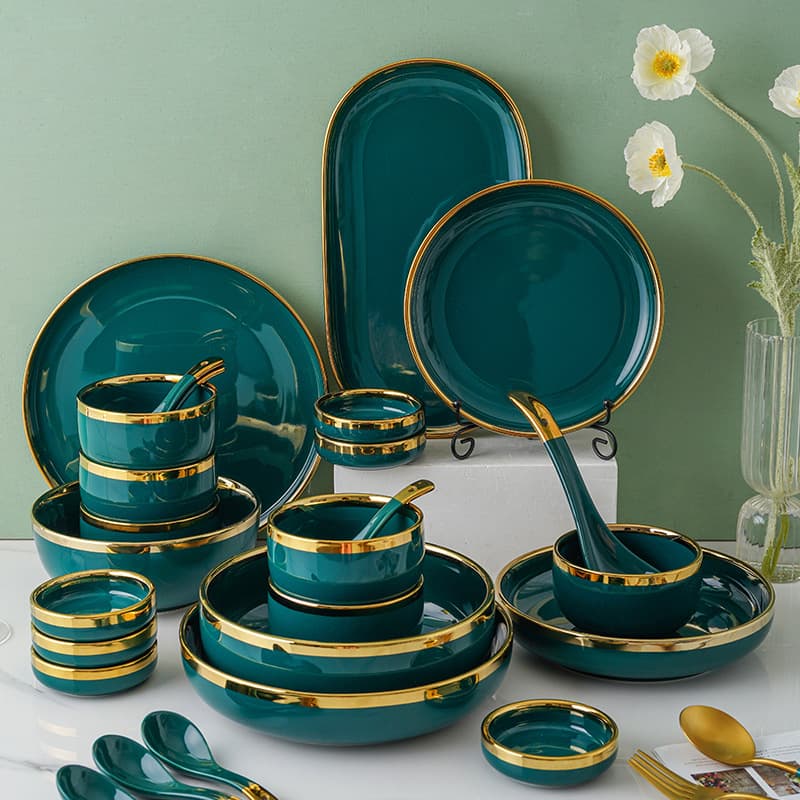 Scandinavian Dish Set Personalized Household Dishes Accessible Luxury Ceramic Creative Emerald Tableware Noodle Bowl Rice Bowl Dish Plate