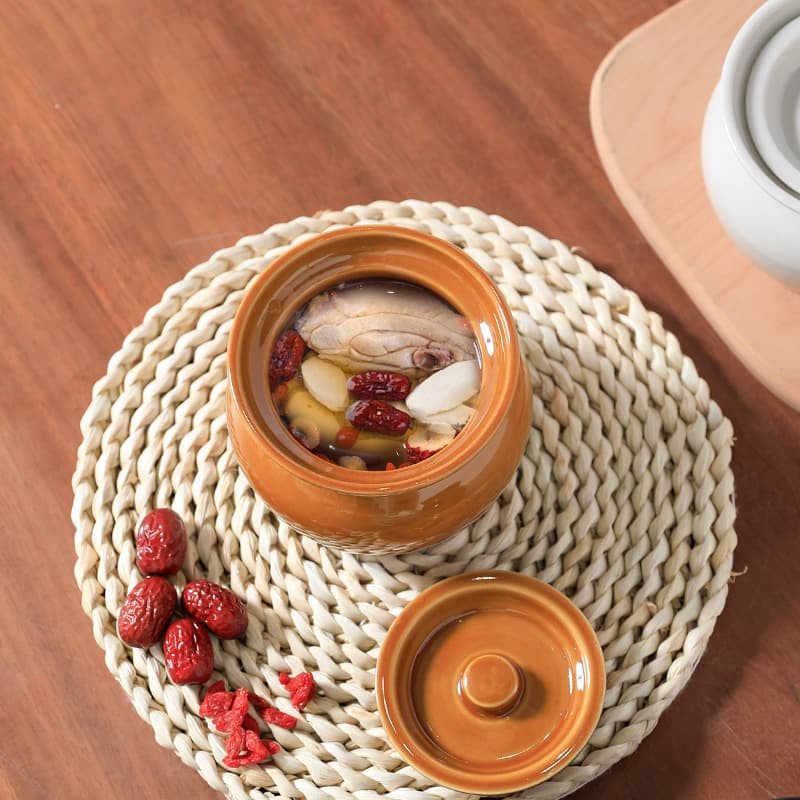 Ceramic-Clay Double-Boiling Pot with Lid, Sha County Snack Style Steaming Bowl for Home/Hotel Use
