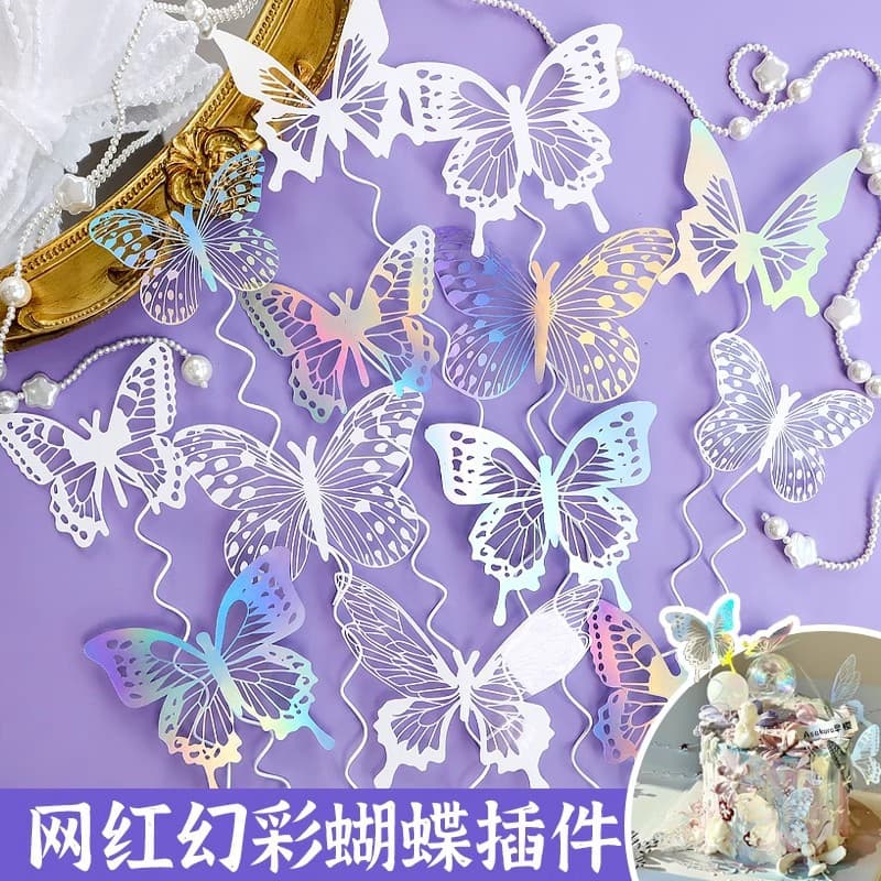White Hollow Butterfly Cake Decoration Insert, Trendy Ins Goddess Birthday Dessert Baking Topper