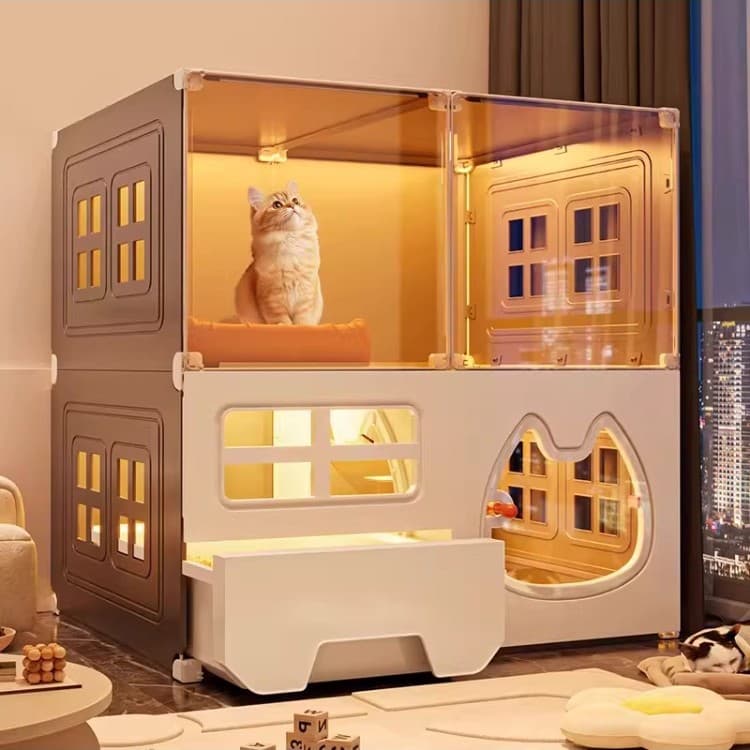Cat Villa, Cat Cabinet, Cat Cage, Extra-Large Free Space, Home Indoor Cat House, Integrated Cat Toilet, One Bedroom, One Living Room, One Bathroom
