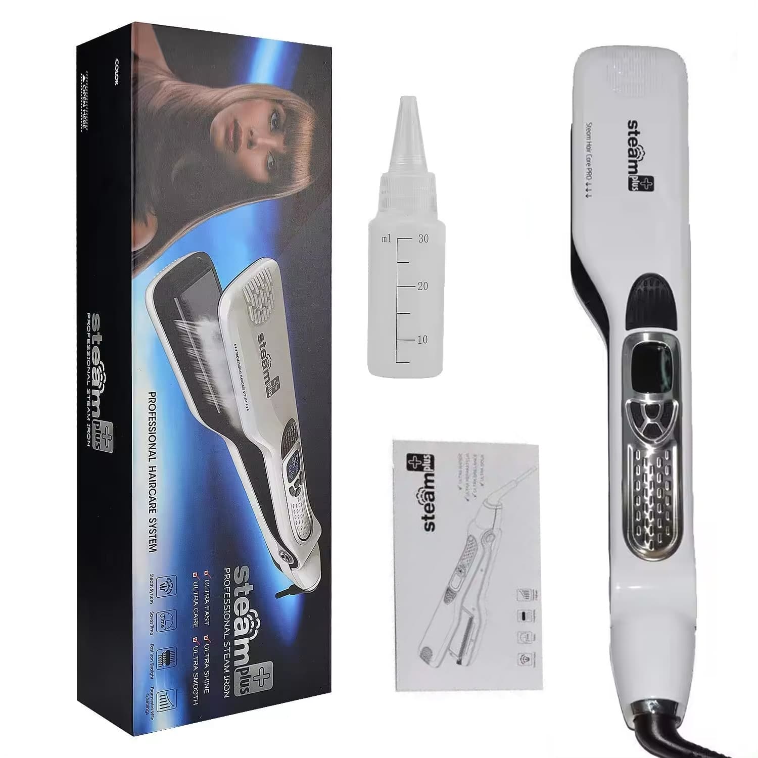 Cross-border Hot Selling Wide Plate Steam Hair Straightener Temperature Control Curling Iron Negative Ions Non-Damaging Ceramic Plate Flat Iron