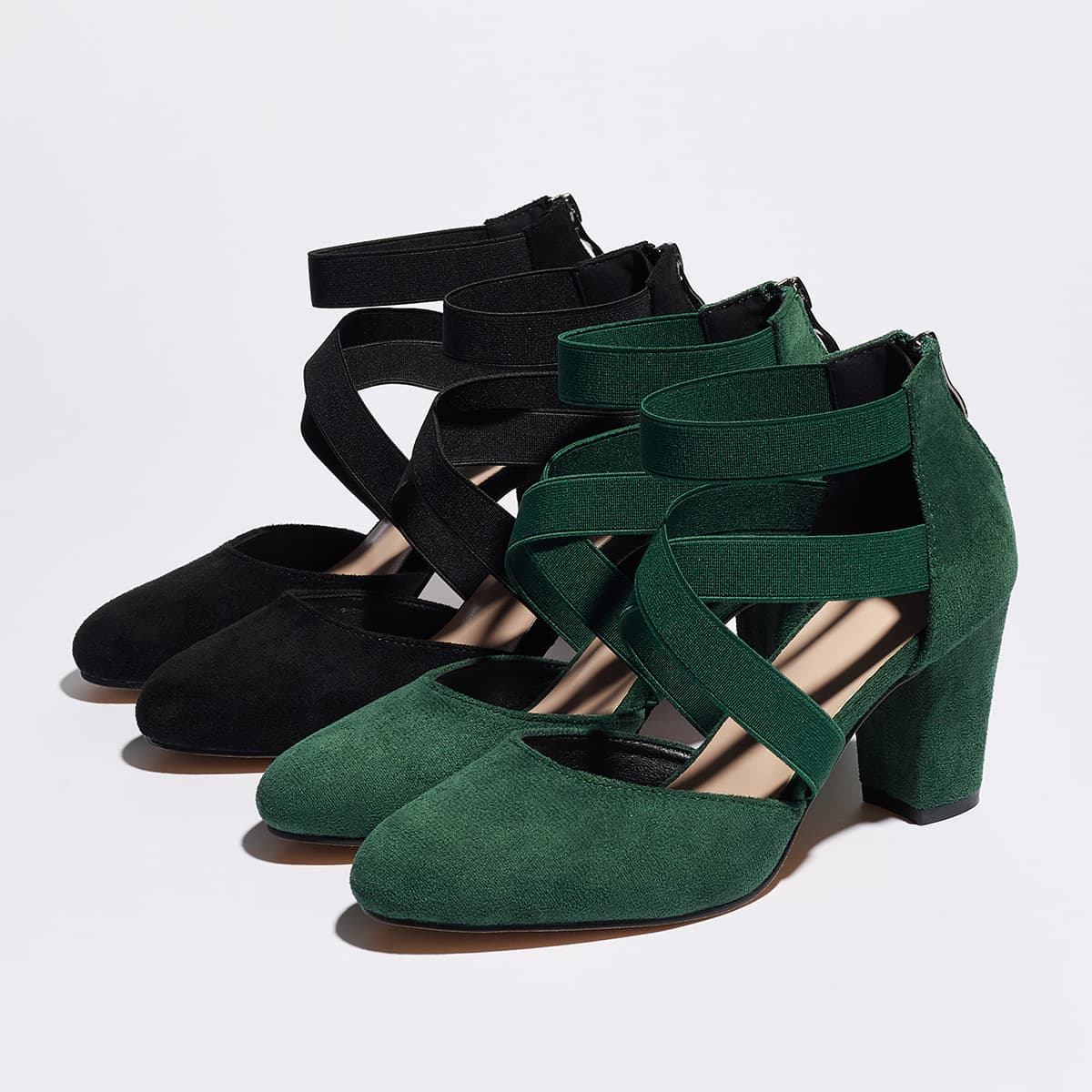 2026 Large Size Women's Summer European and American Style Cross-Strap Chunky Heel Round-Toe Fashion High-Heeled Shoes for Foreign Trade Cross-Border Sales