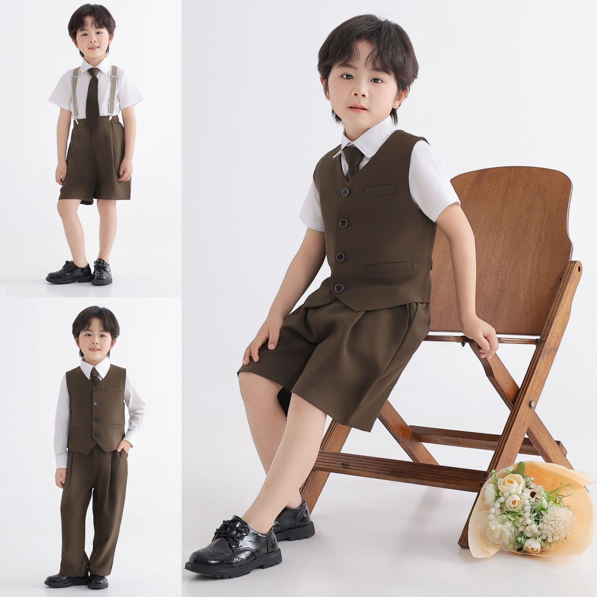 2025 Spring New Kids' Vest Suit, British-style Formal Wear, Stylish Children's Fashion Suit for Performances