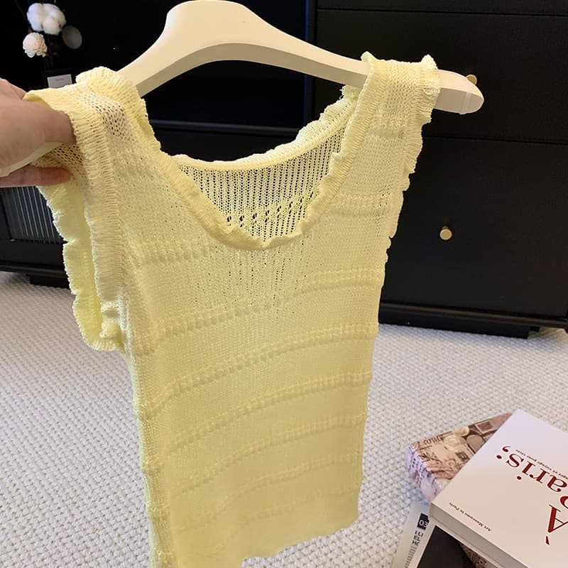 2026 New Style Solid Color Round Neck Hollow Camisole Vest Women Summer New Fashion Versatile Crop Top