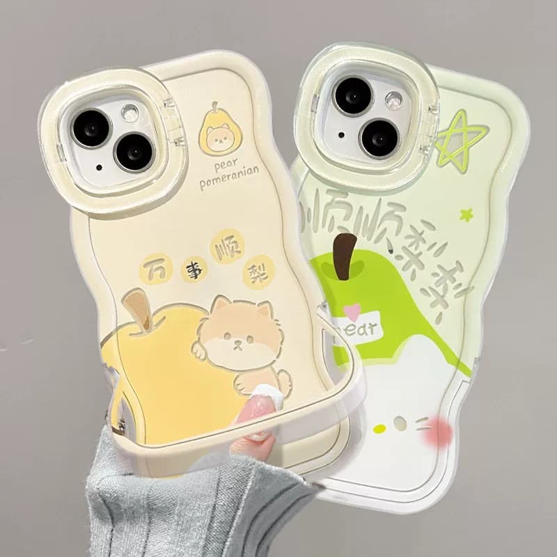 Bench Bracket Wave Edge Everything Goes Well Pear Puppy Compatible with Apple 17 Pro Max Fresh Cartoon Full Coverage Phone Case