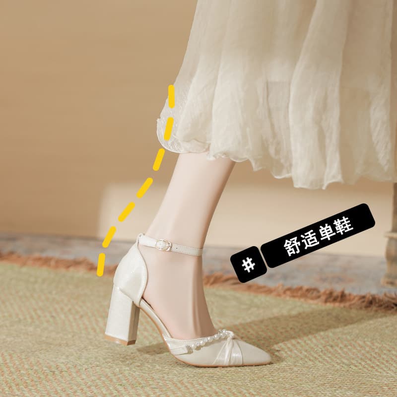 YB-60 Summer New Hollow Pointed Toe High Heels Chunky Heel Fairy Style Closed Toe Sandals Women Plus Size Wide Single Shoes