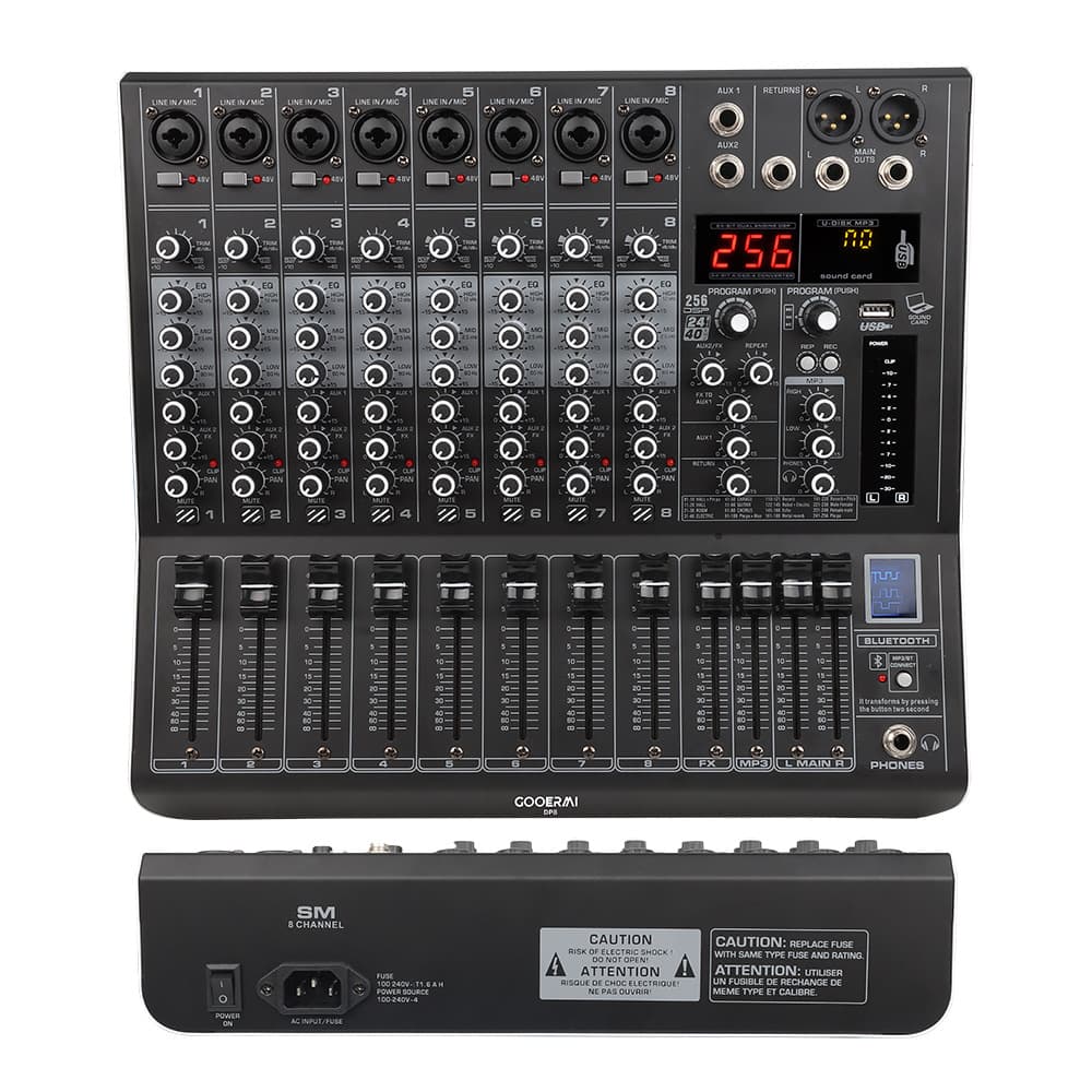 DP8 Cross-border 8-channel Mixing Console Professional DJ Stage Audio Equipment Live Streaming Mixer USB Bluetooth 256 DSP