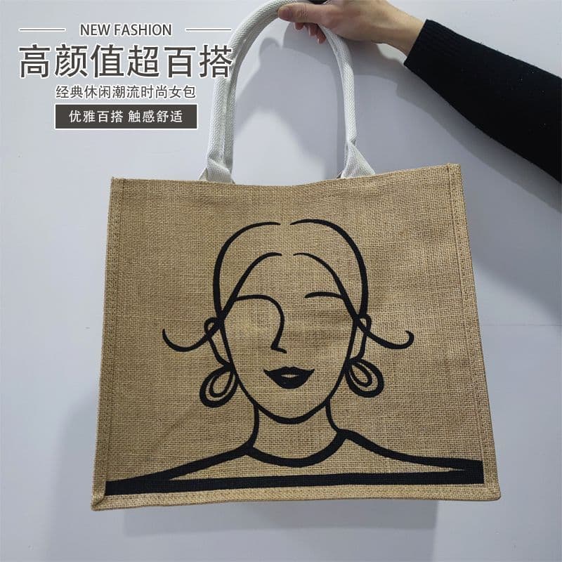 Jute Bag Waterproof In Stock Simple Modern Shopping Bag DIY Graffiti Jute Bag Hand-drawn Line Draft Wholesale