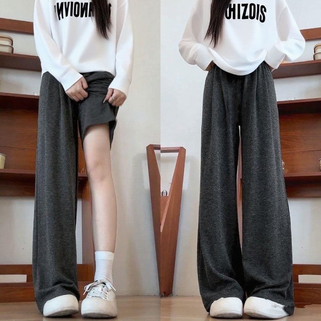 Autumn/Winter Gray Glutinous Rice Pants Women's New High Waist Draped Casual Knit Loose Wide Leg Pants