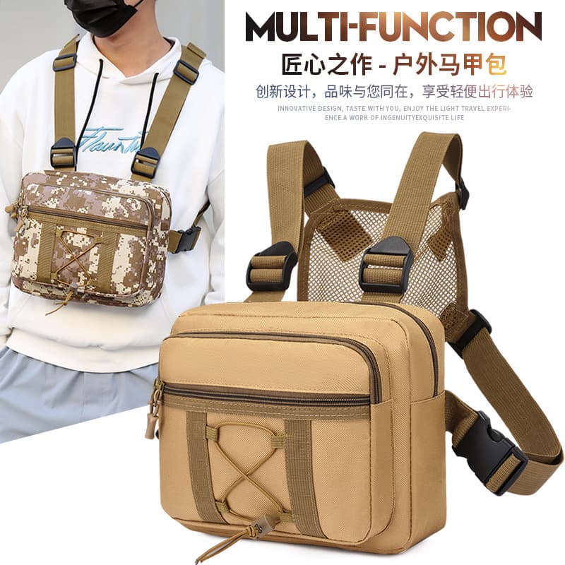 New Trendy Men's Tactical Backpack Oxford Cloth Travel Casual Utility Chest Bag Simple Cool Vest Bag