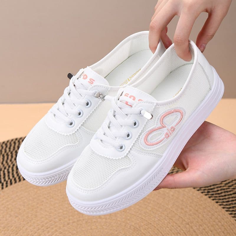 Women's shoes white breathable mesh panel shoes comfortable and versatile white shoes lightweight youthful simple style sneakers for daily wear