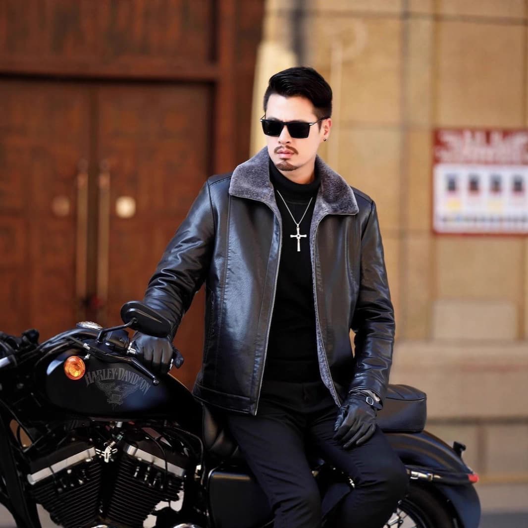 Men's Leather Jacket for Middle-Aged and Elderly, Haining Fur Winter Thickened PU Leather Coat, Father's Jacket