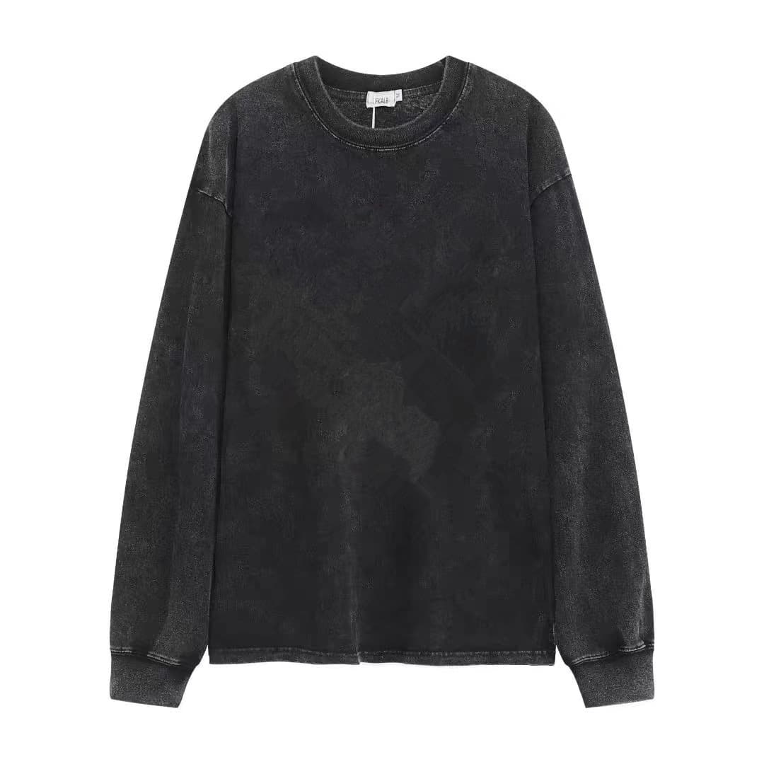 Washed Cotton Hoodie Long Sleeve Loose Casual T-Shirt Unisex Large Size Round Neck Big Shirt High Street Style Summer Thin