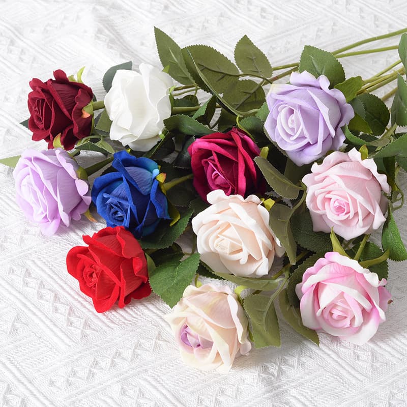 Single artificial velvet rose, red waterfall flower wall decoration for home, wedding, and Valentine's Day, handmade faux bouquet.