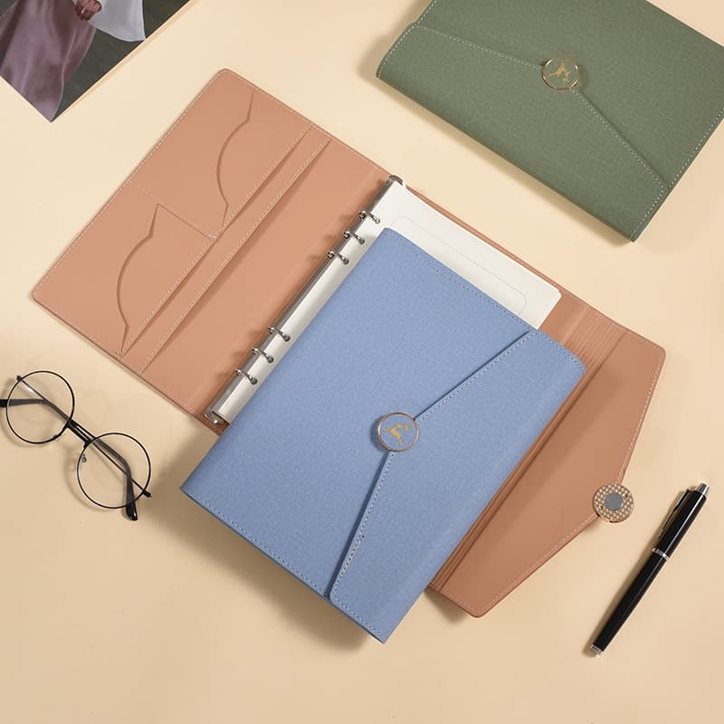 A5 Loose-Leaf Notebook with Soft Cover, Detachable Ring Binding, Customizable Logo for Business Office Use