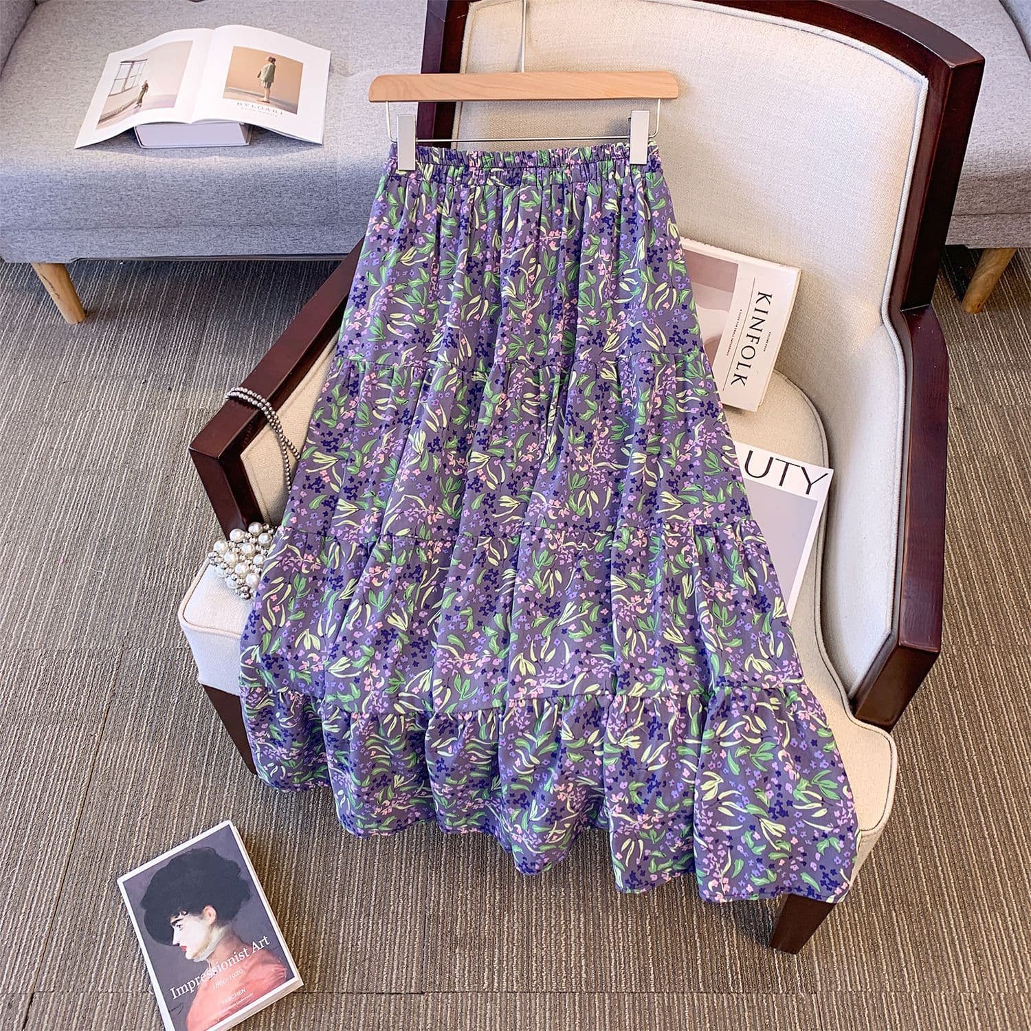 Bianxingce Plus Size Summer Floral Dress A-Line Skirt 2024 New Plus Size Women High Waist Wide Swing Skirt