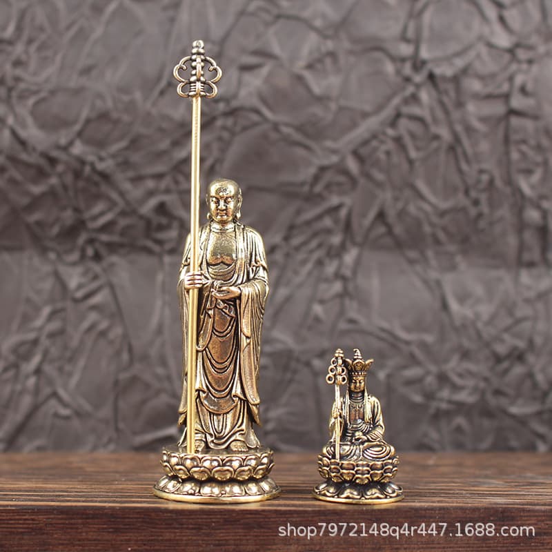 Antique Bronze Small Buddha Statues, Shakyamuni and Calligraphy-themed Desktop Decor for Living Room or Office