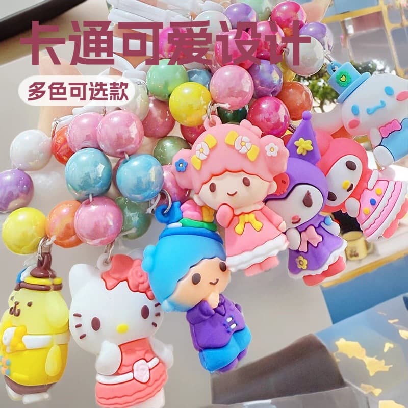 Handmade Beaded Sanrio Keychain Cute Anime Cinnamoroll Keyring Cartoon PVC Hello Kitty Ornament