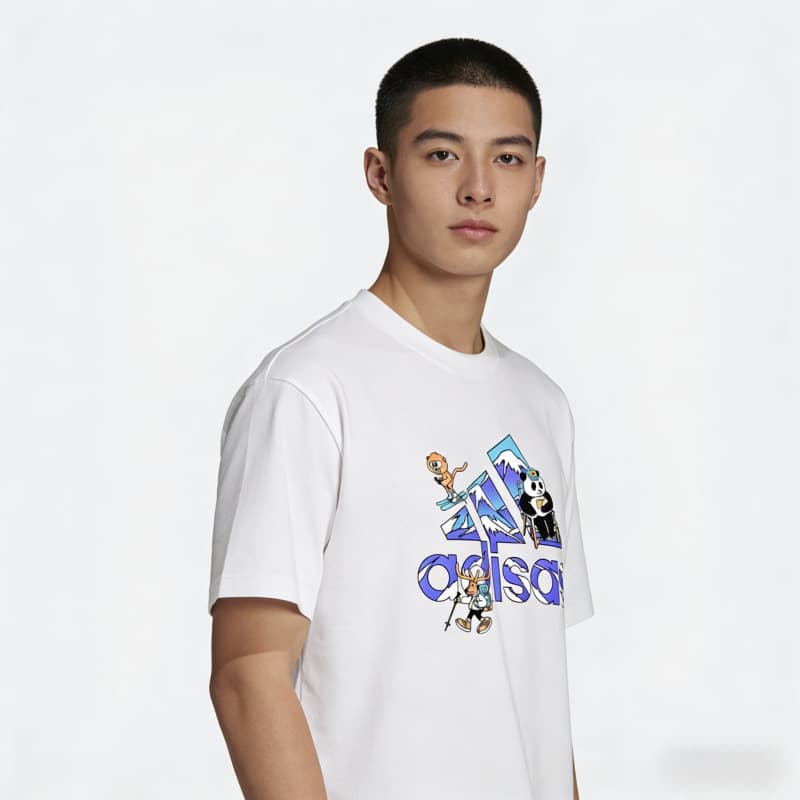 Adidas Short-Sleeve T-Shirt, Loose Fit, Men's Trendy Brand, Summer Breathable, Round Neck, Versatile Casual Tee, Letter Print, Korean Style