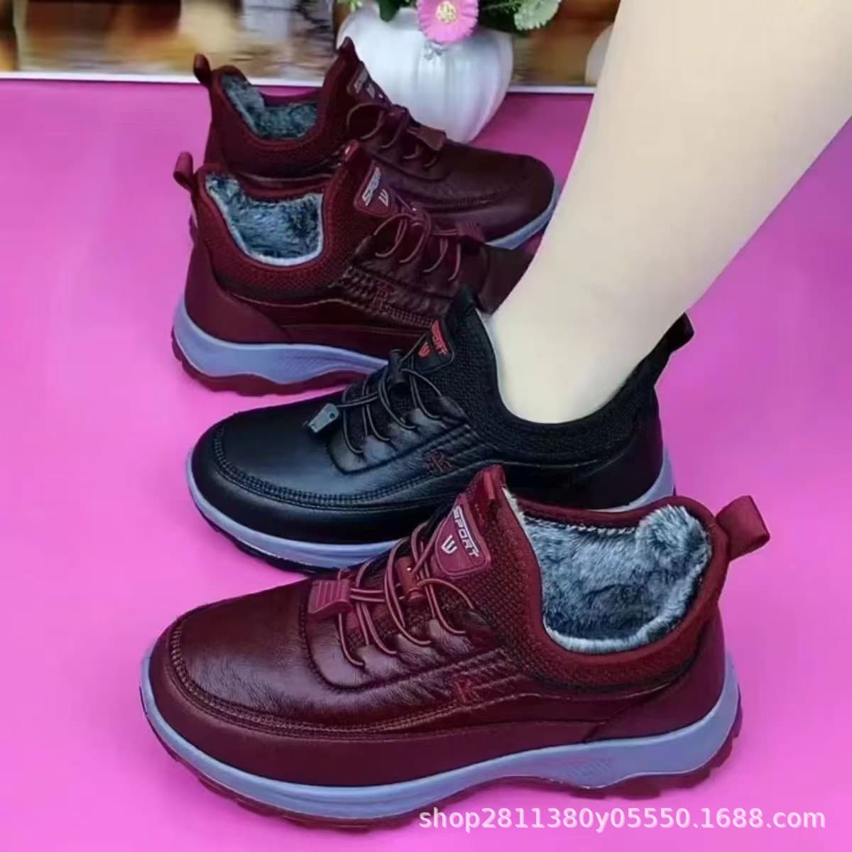 2024 Winter New Middle-Aged Mom Cotton Shoes Plush Lined Thick Women's Cotton Boots Warm Women's Cotton Shoes Drop Shipping