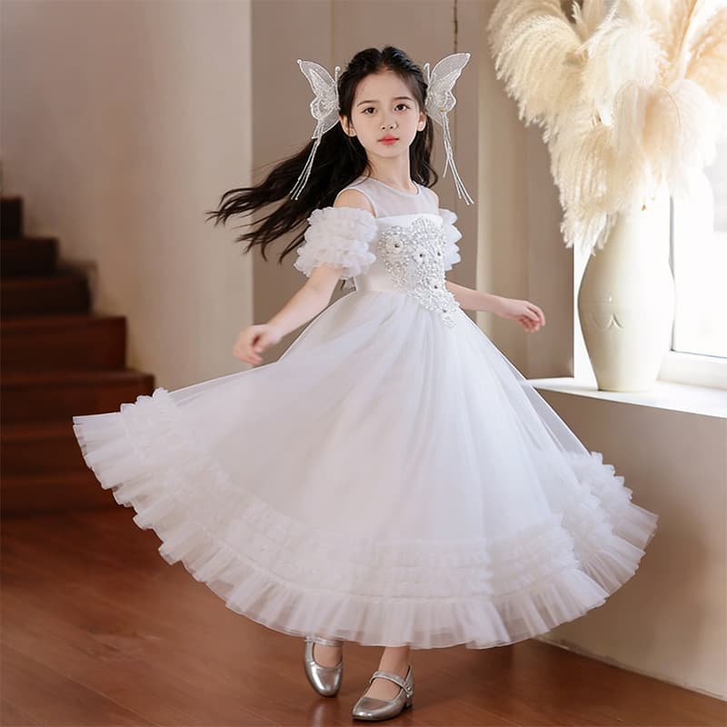 Girls' Birthday Princess Dress, Little Host Piano Violin Performance Costume, Children's Catwalk Evening Gown