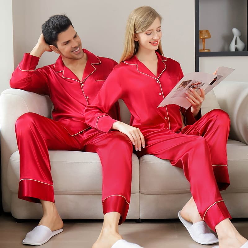 Luhao's New Wedding Couple Pajamas for Women Spring and Summer Ice Silk Pajamas Anniversary Gift Home Clothes Set Embroidered Style