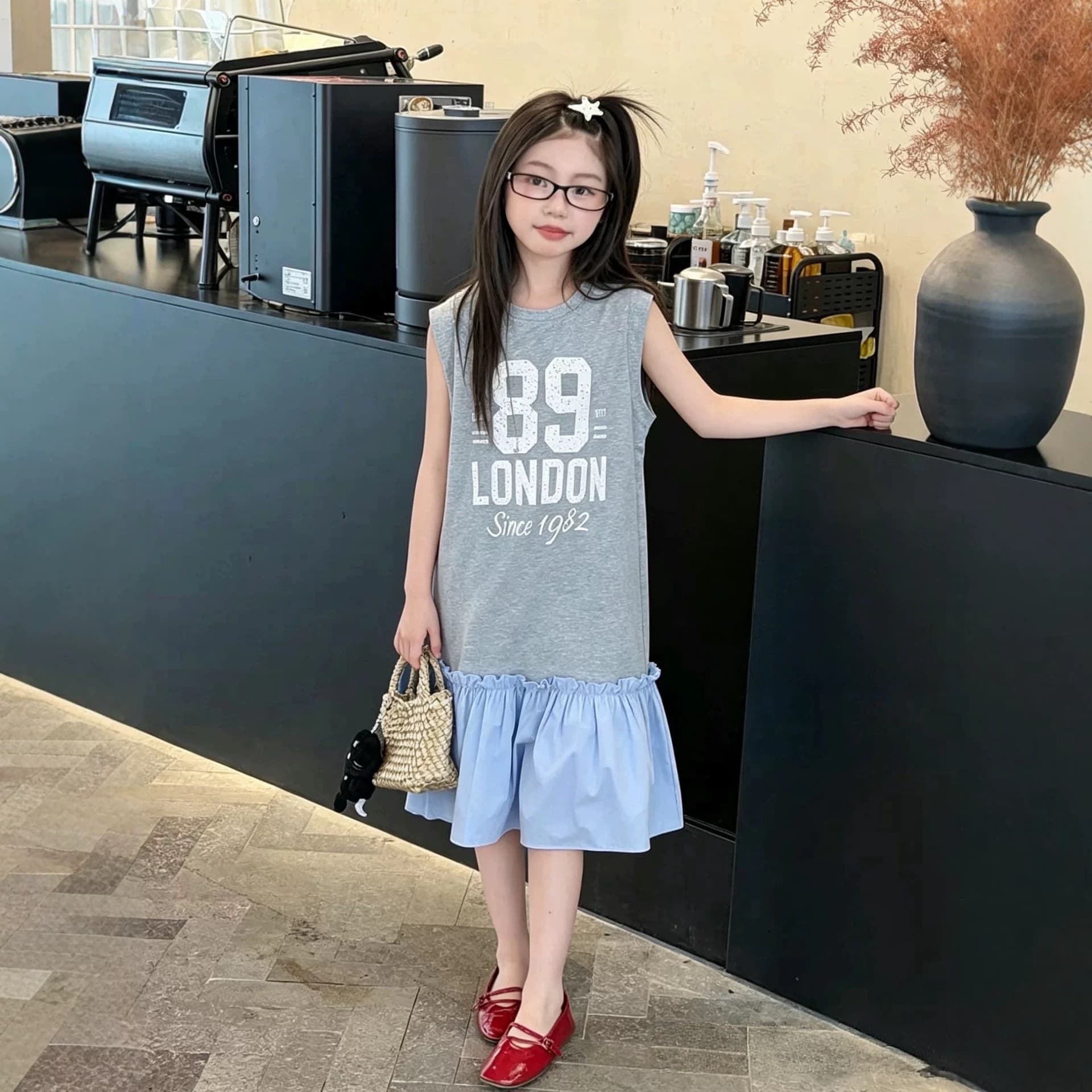 Girls Summer Dress 2026 New Korean Style Western Style Children's Sleeveless Vest Dress for Big Children Sports Style Skirt