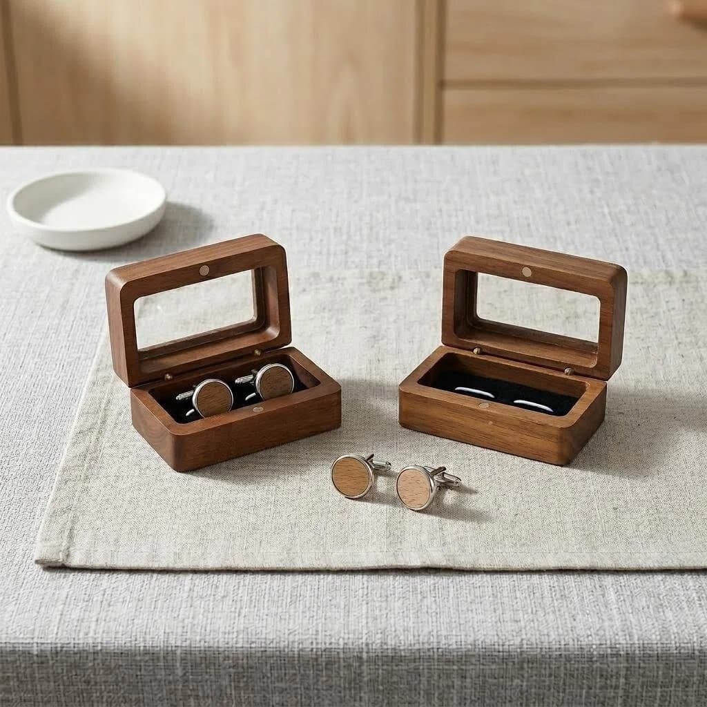 Real Wood Black Walnut French Style Cufflink Set Box Men's Sleeve Button Box Packaging Gift Box Accessories RMOHYG Brand