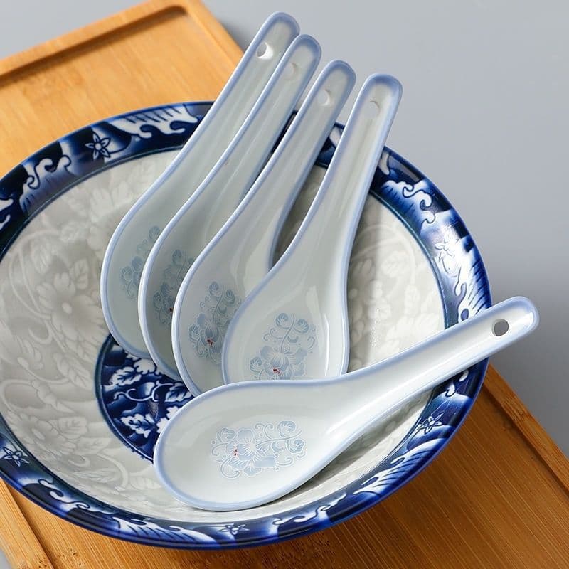 Creative Ceramic Underglaze Soup Spoon Porcelain Spoon Vintage Flat Spoon for Home Hotel Restaurant