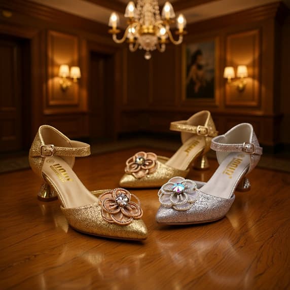 Factory Direct Wholesale 2025 New Children's Banquet High Heels, Small/Medium Kids Rhinestone Dance Stage Hakishoe