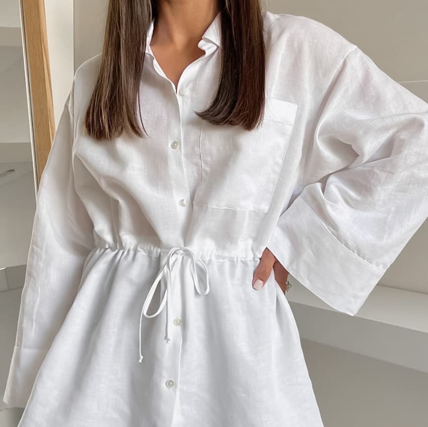 European and American Pure Cotton Tie-Front Slim-Fit Women's Blouse 2026 Spring/Summer New Arrival Niche Long-Sleeve Top
