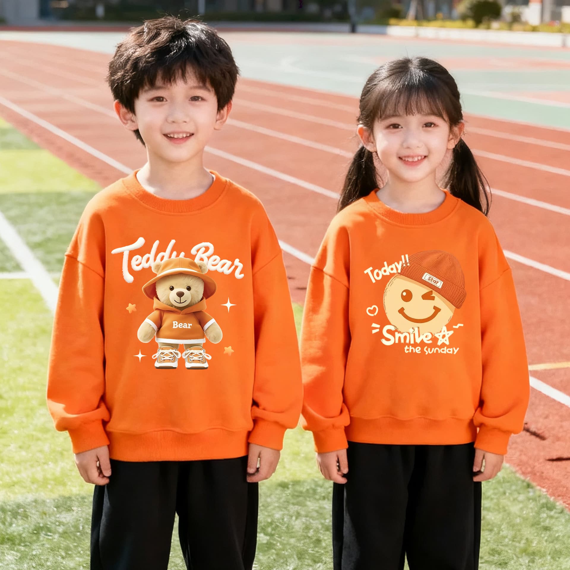 Orange sweatshirt children's autumn and winter vibrant orange top boys and girls voluntary school primary school long-sleeved clothes