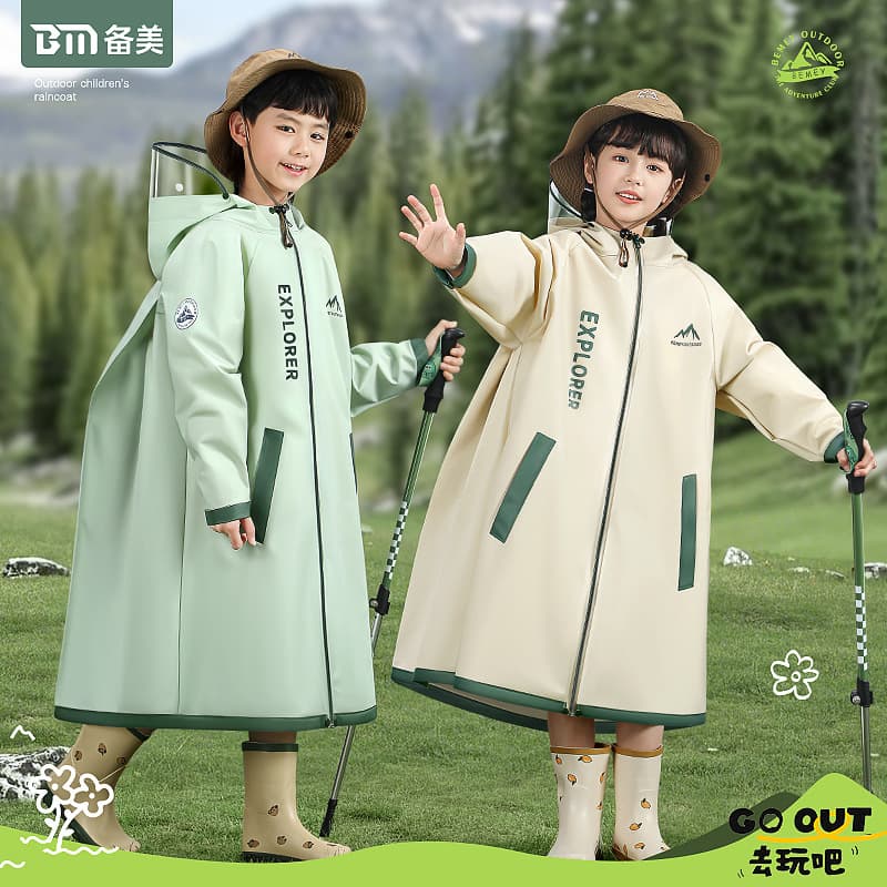 Beimei Kids Raincoat Boys Girls Elementary School Students Full Body Heavy Rain Protection Backpack Cover One-Piece Raincoat Poncho