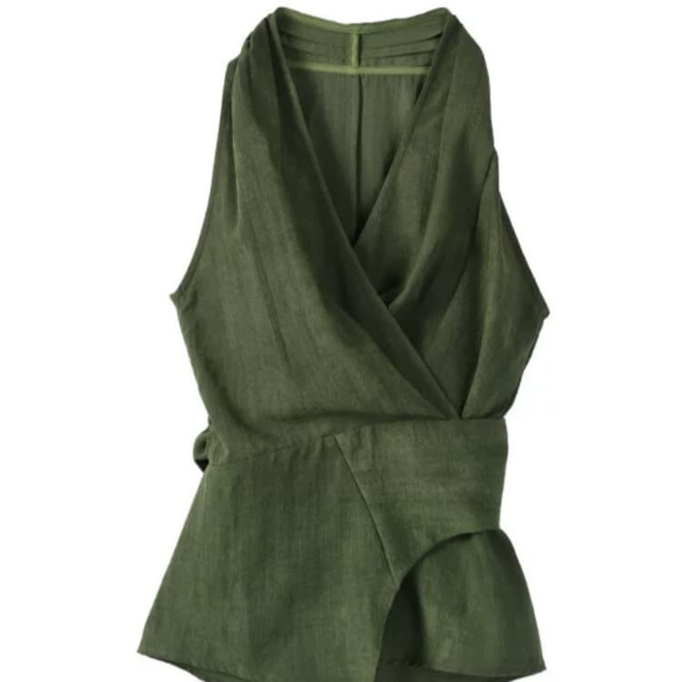 Chocoolat Summer Cool V-Neck Halter Top for Women, Elegant Waist-Tie Sleeveless Vest Trend