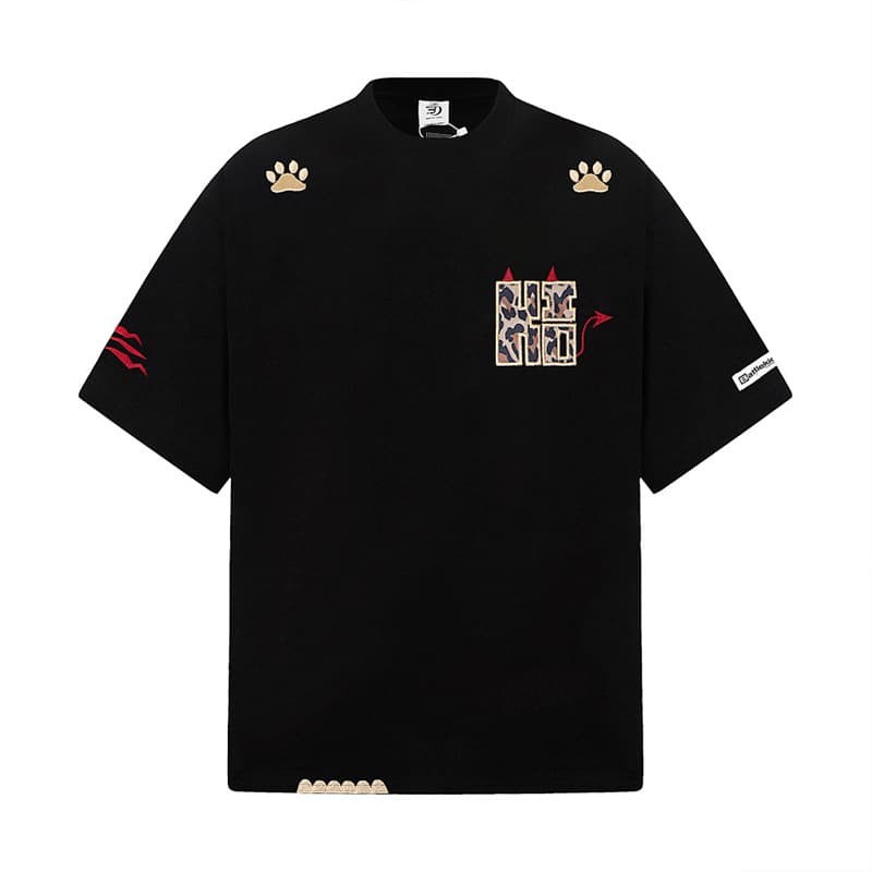 2026 Streetwear American Retro Loose Embroidered Leopard Print Short Sleeve T-Shirt Unisex Couple Top Streetwear Short Sleeve