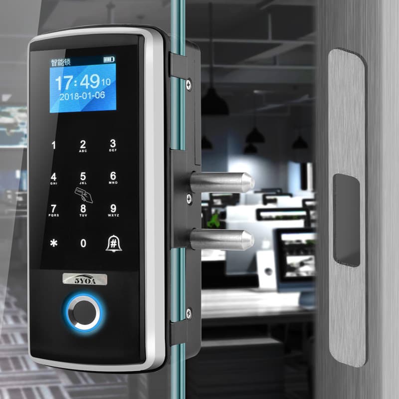 Glass Door Fingerprint Lock Smart Company Office Sliding Door Frameless Electronic Code Lock for Double/Single Doors Without Drilling