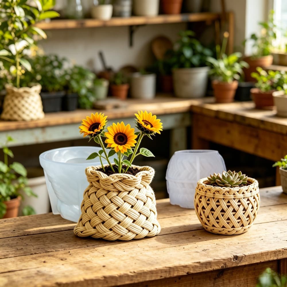 Resin silicone mold 2 types of woven texture flower pot mold DIY aromatherapy cup plaster succulent container epoxy tree