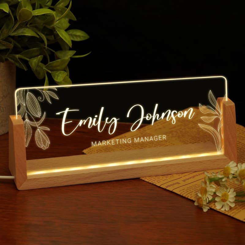 Custom Name Plate for Desk, Personalized Light Up Acrylic Desk Sign