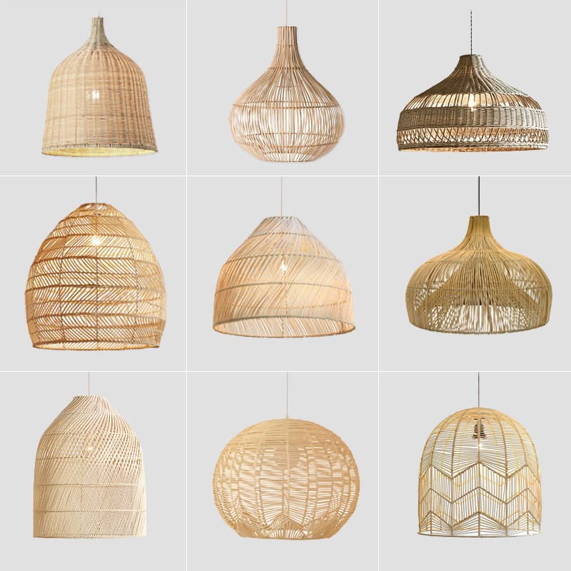 Chandelier Japanese-style creative personality restaurant lamp hotel room study entrance wabi-sabi style handmade rattan single-head chandelier