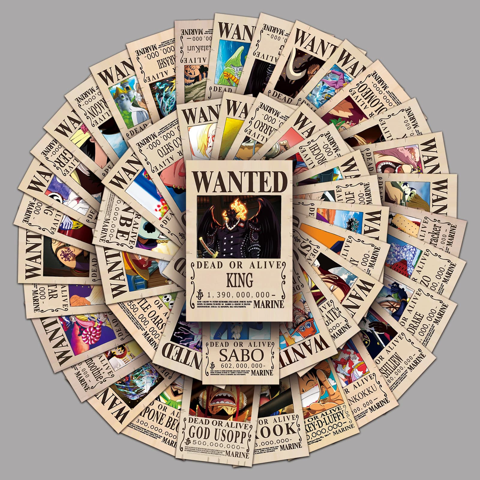 ONE PIECE Wanted Poster Stickers Waterproof Decorative Thermal Cup Computer Anime Cartoon Wall Decals 50 Pieces Set