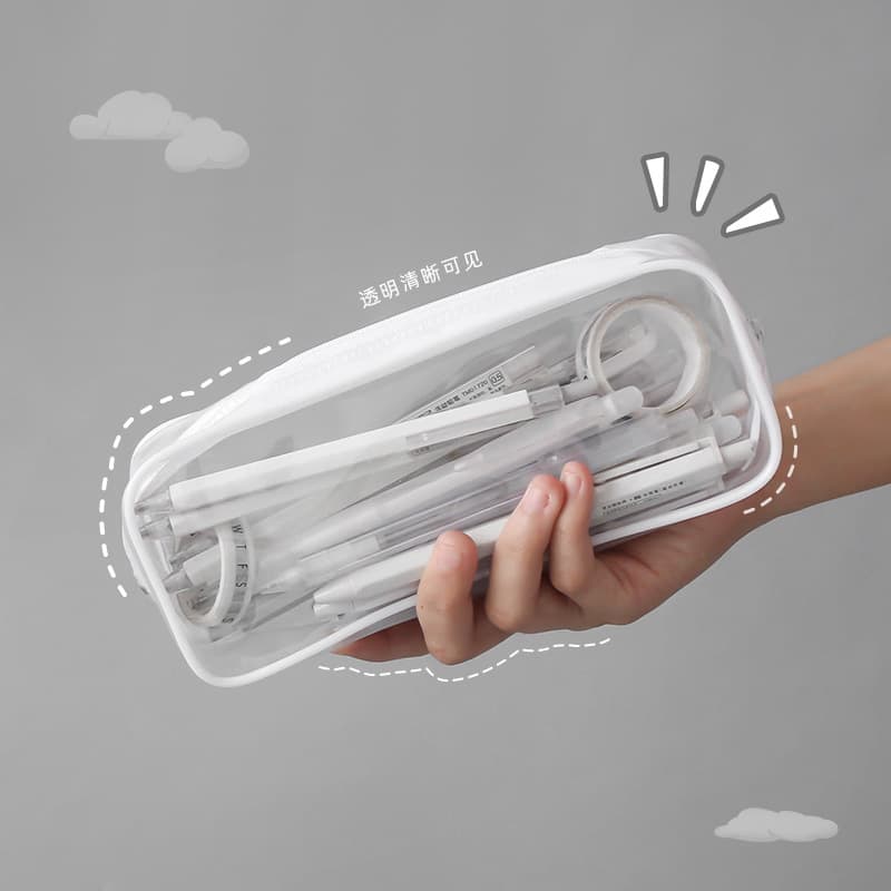 Korean Ins-Style Simple Transparent Window PVC Pencil Case for Girls, Student Exam Stationery Storage Bag