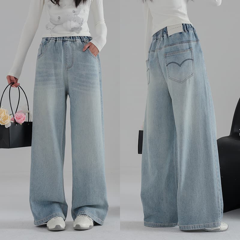 Girls' jeans spring and autumn 2026 new thin pants junior high school students girls teenagers straight wide leg pants