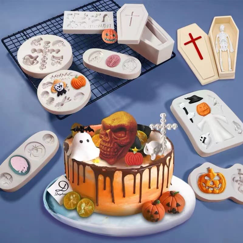 Halloween series silicone fondant mold skull spider web pumpkin witch hat cake baking decoration supplies