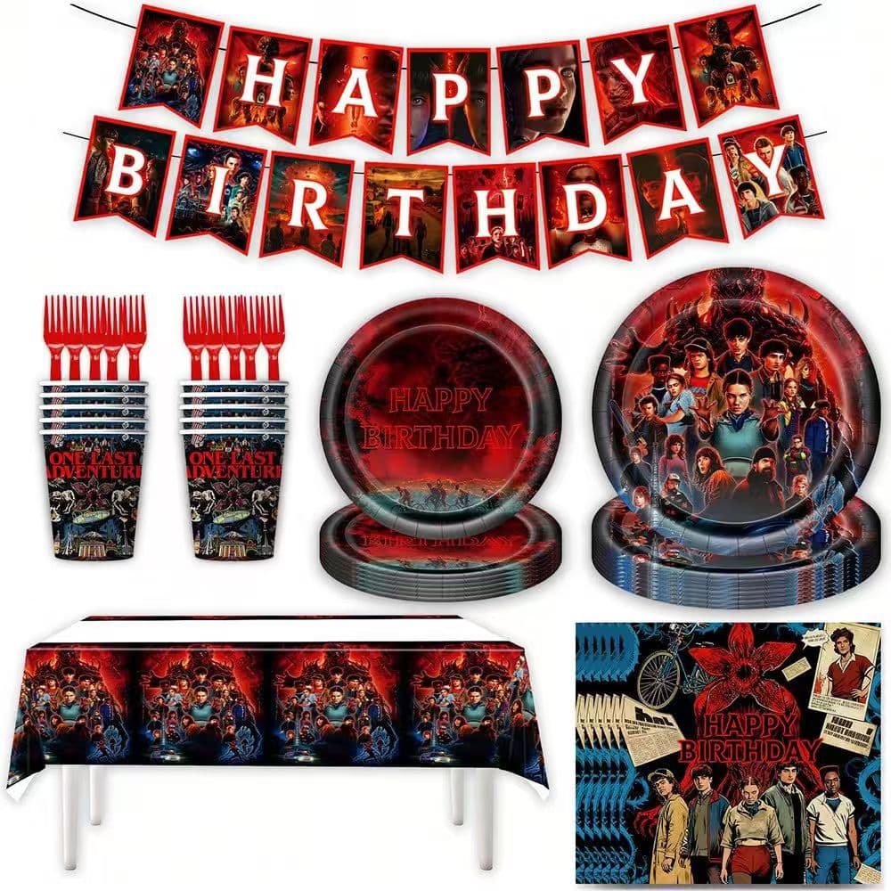 Cross-border new black and red Stranger Things themed StrangerThings birthday party disposable tableware flag