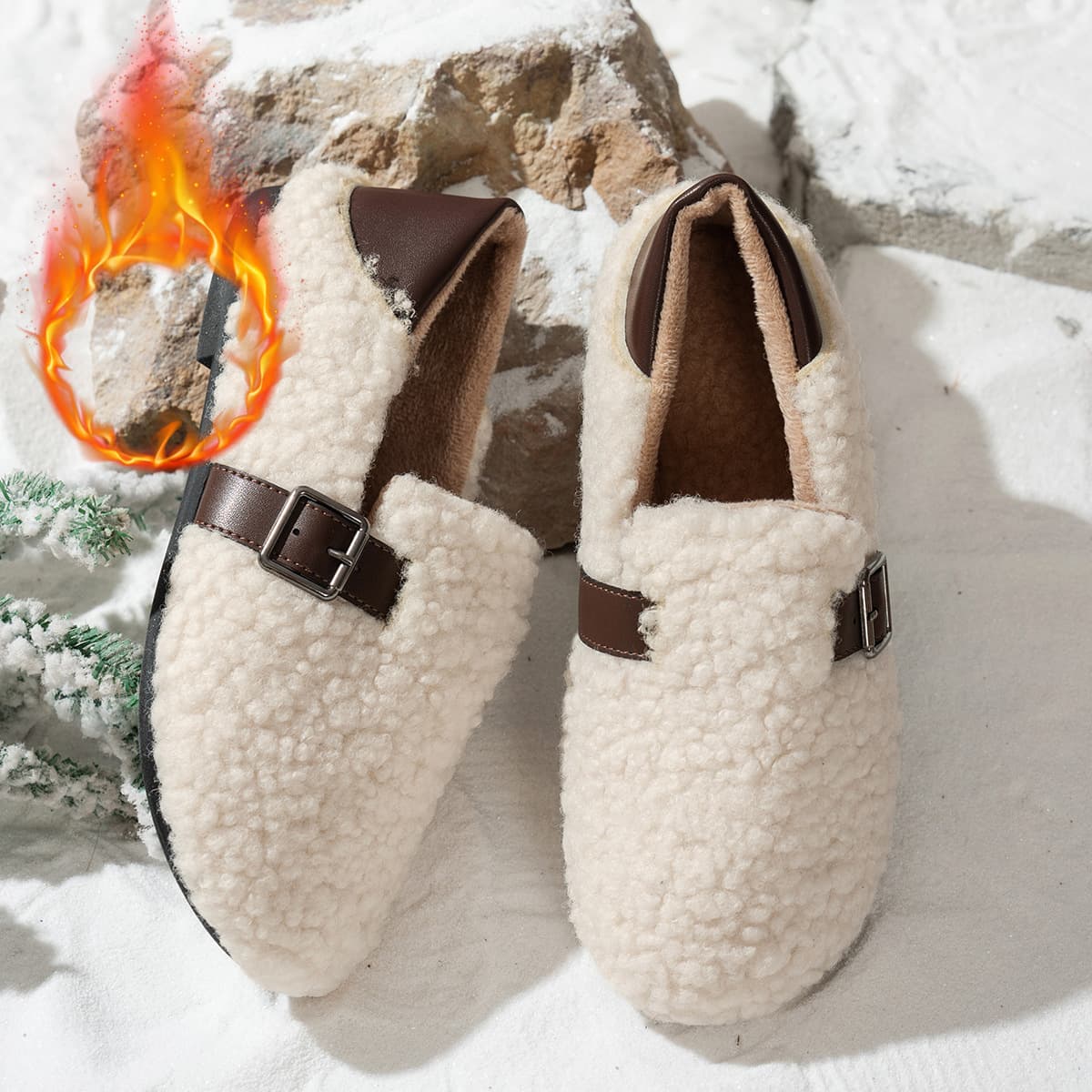 Women's Low-Top Sheepskin Lined Cotton Slippers for Indoor and Outdoor Wear, Warm and Cozy for Winter, Drop Shipping Available