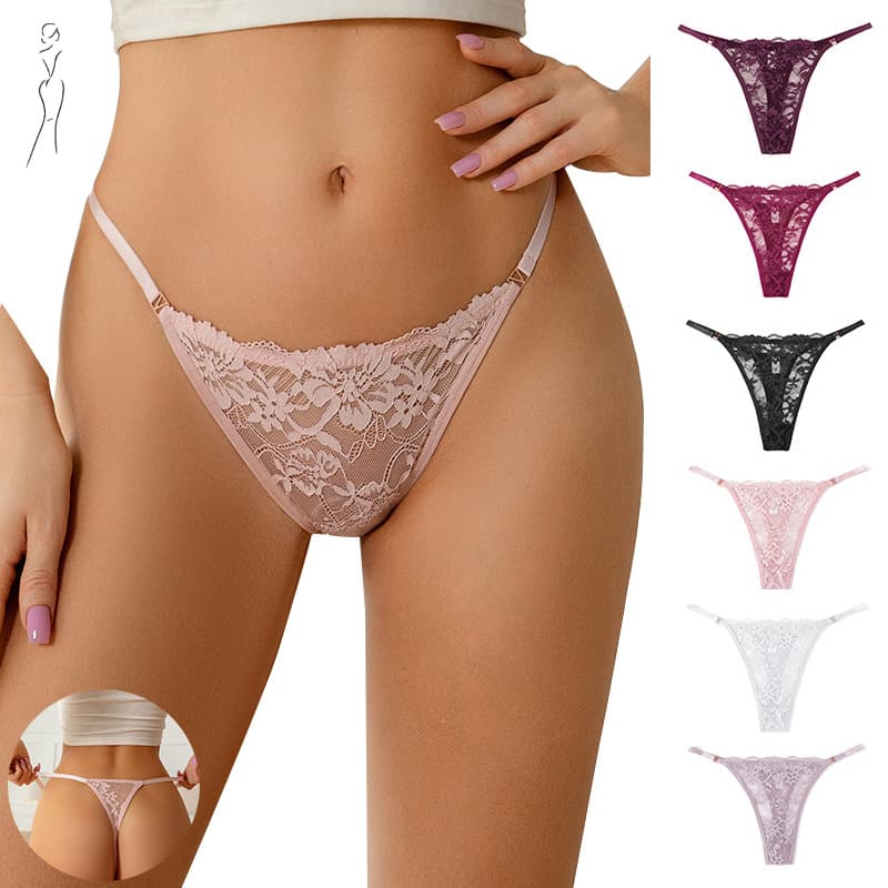 European and American Cross-Border Sexy Lace Transparent Thong Women Low-Rise Seamless Thin Strap Pure Desire Embroidery Women's Lingerie Panties