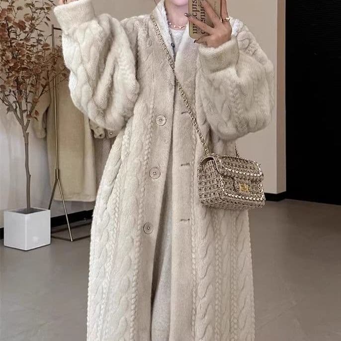 Eco-Friendly Fur Coat Fur Plush Autumn Winter New Style 2025 Cardigan Women Mink Twist Long Coat One-Piece