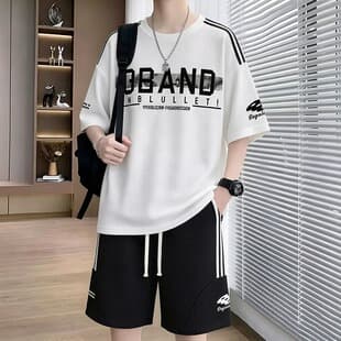 Summer Youth Men's Short Sleeve T-Shirt Set - Hong Kong Style Trendy, Loose, Plus Size, Student Casual Two-Piece