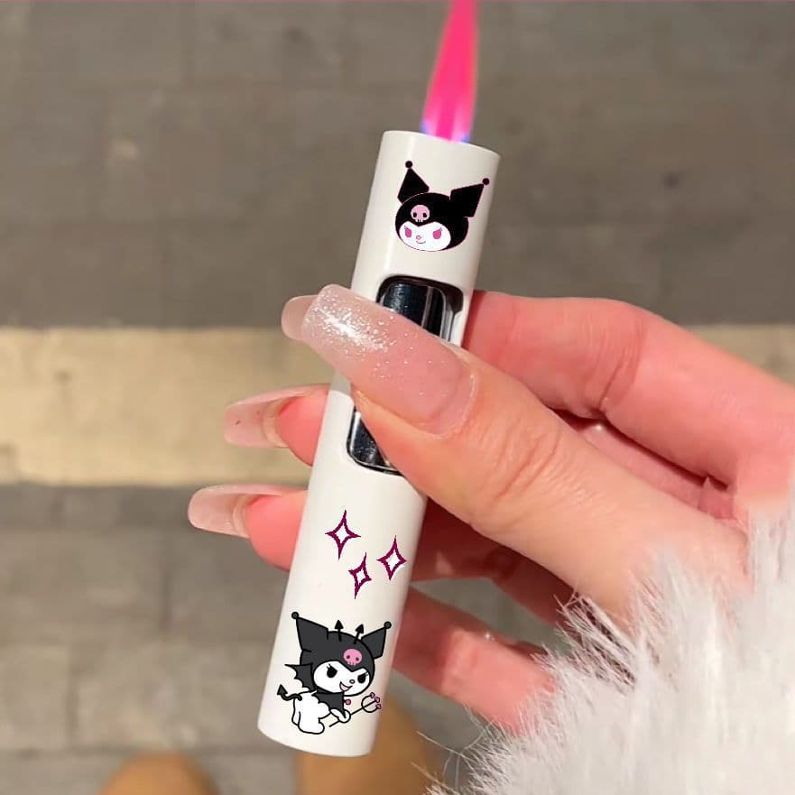 Trendy Press-Type Cylindrical Cartoon Cute Kuromi Lighter for Boyfriend Valentine's Day Cartoon Color Print Cool