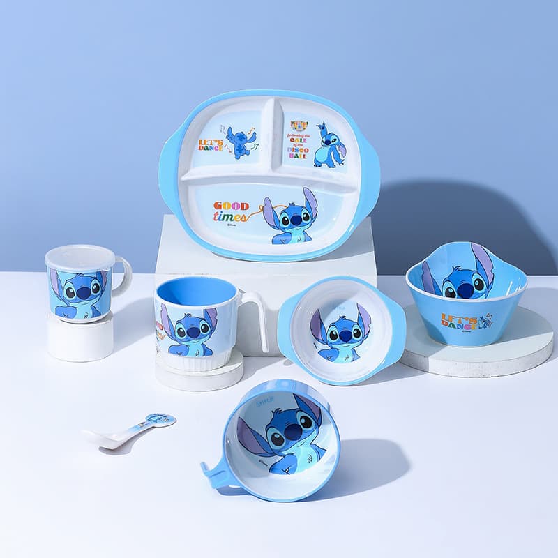 Disney Stitch Cute Cartoon Cow Pattern Anti-Ceramic Bowl Plate suit Household Tableware Milk Cup Wholesale